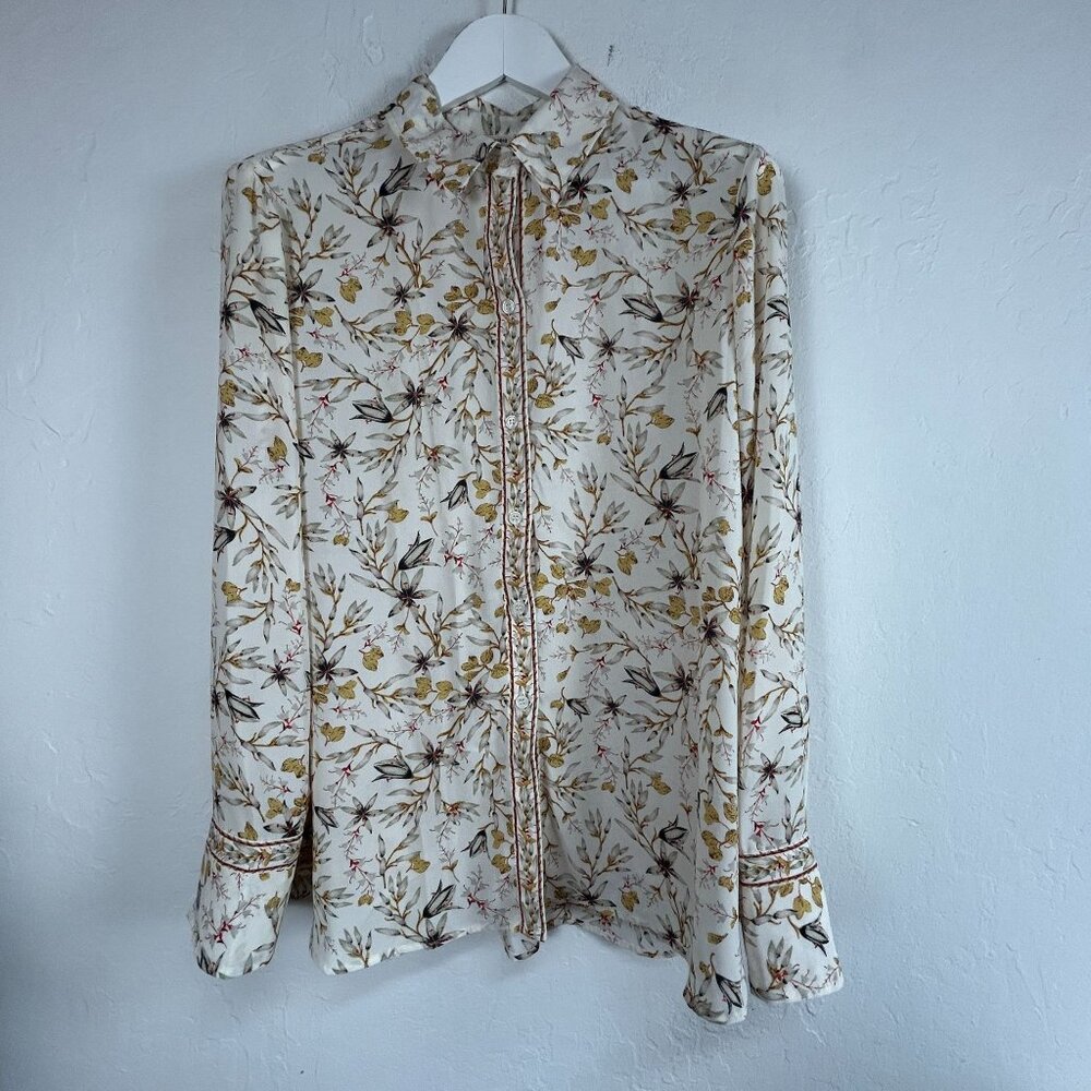 Max Studio London Womens Floral Long Sleeve Button Down Shirt Blouse XL White